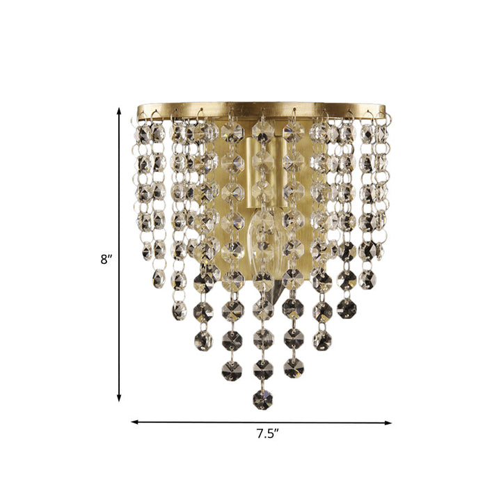 Lisslune | Minimalist Tapered Wall Lamp 1 Light Crystal Chain Wall-Mounted Lighting in Brass