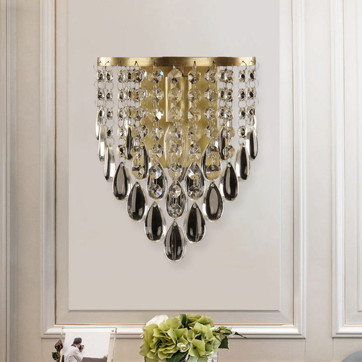 Lisslune | 1-bulb crystal drop wall lighting idea simple brass cone living room wall lamp lights