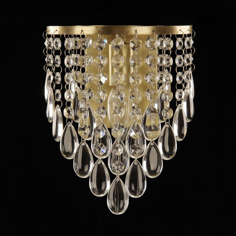 Lisslune | 1-bulb crystal drop wall lighting idea simple brass cone living room wall lamp lights