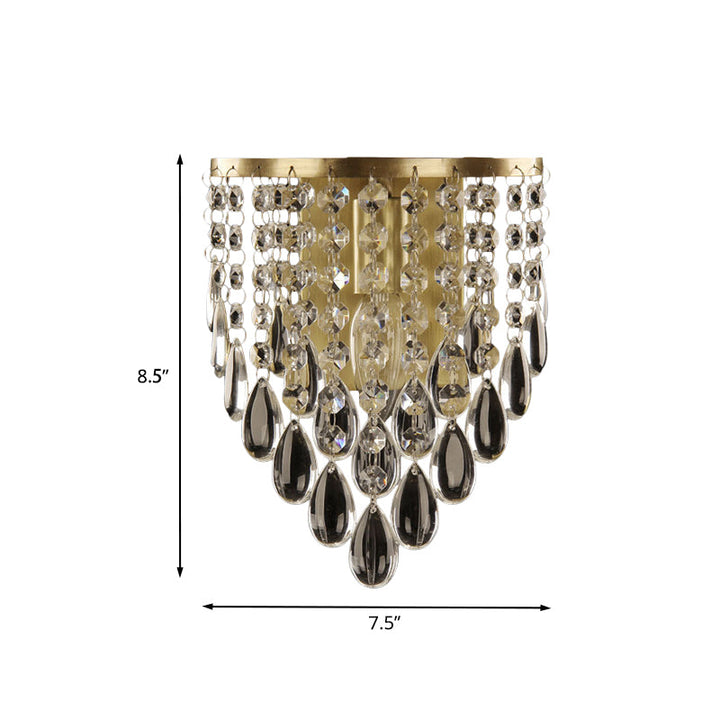 Lisslune | 1-bulb crystal drop wall lighting idea simple brass cone living room wall lamp lights