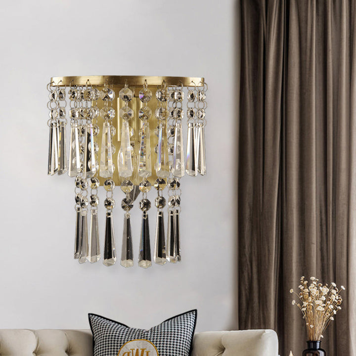 Lisslune | Angled Glass Crystal Half Round Wall Light Modernism 1 Light Hallway Wall Mounted Lamp in Brass