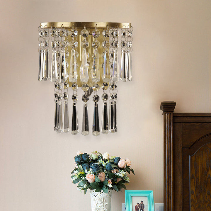 Lisslune | Angled Glass Crystal Half Round Wall Light Modernism 1 Light Hallway Wall Mounted Lamp in Brass