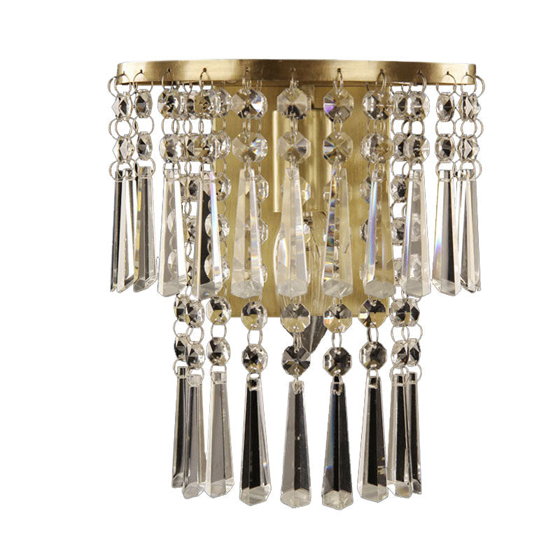 Lisslune | Angled Glass Crystal Half Round Wall Light Modernism 1 Light Hallway Wall Mounted Lamp in Brass