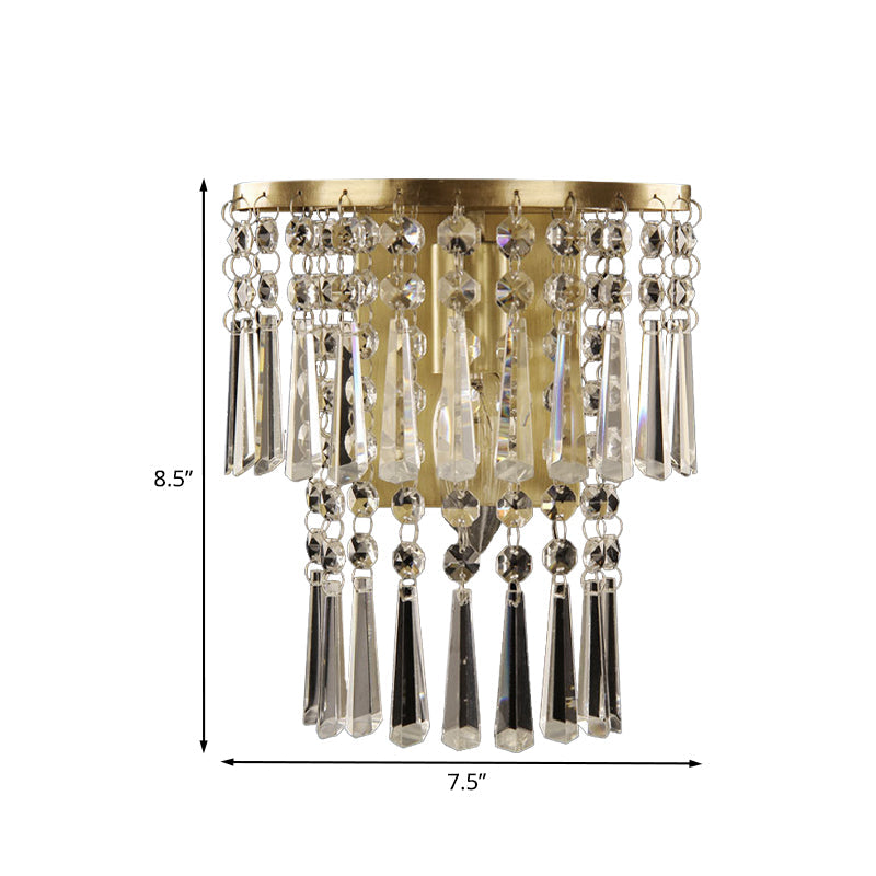 Lisslune | Angled Glass Crystal Half Round Wall Light Modernism 1 Light Hallway Wall Mounted Lamp in Brass