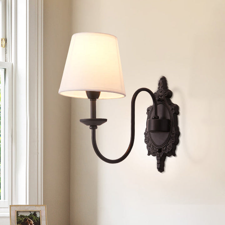 Skørter | 1/2-Head Cone Shade Wall Lamp Country White Fabric Wall Mounted Lighting with Black Wave Arm