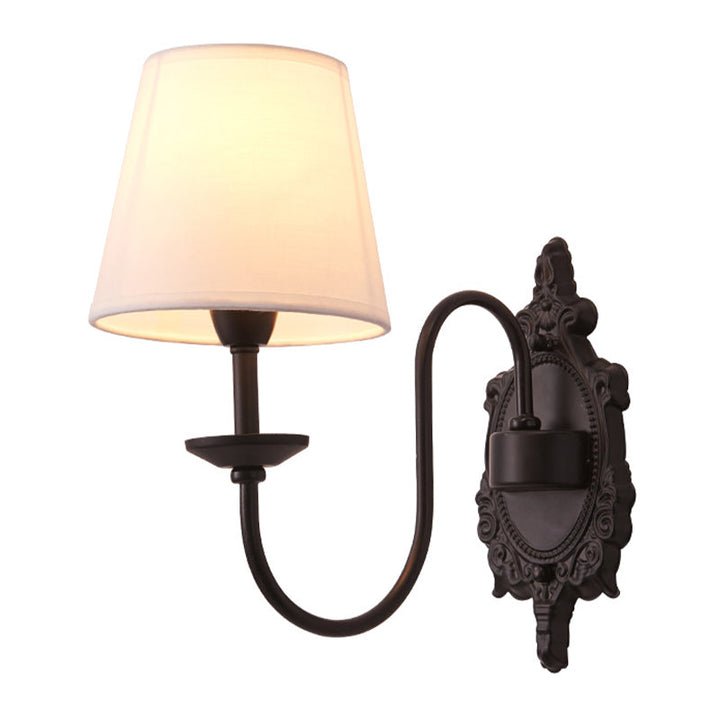 Skørter | 1/2-Head Cone Shade Wall Lamp Country White Fabric Wall Mounted Lighting with Black Wave Arm