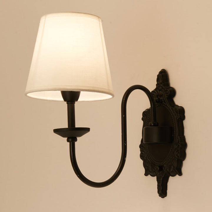 Skørter | 1/2-Head Cone Shade Wall Lamp Country White Fabric Wall Mounted Lighting with Black Wave Arm
