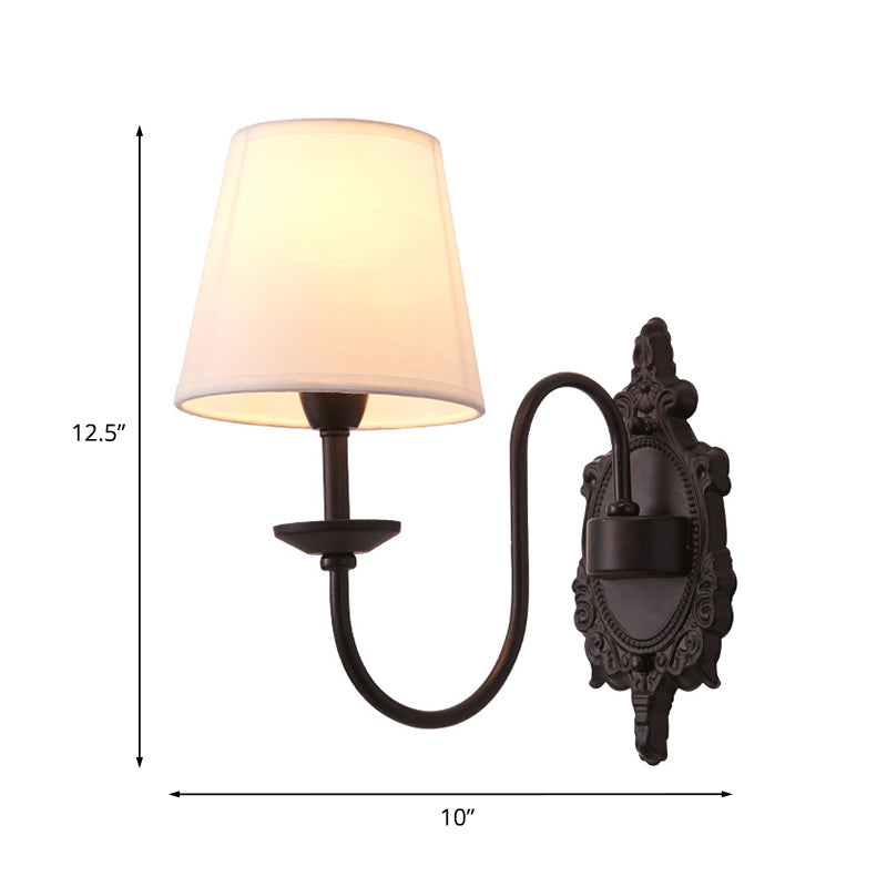 Skørter | 1/2-Head Cone Shade Wall Lamp Country White Fabric Wall Mounted Lighting with Black Wave Arm