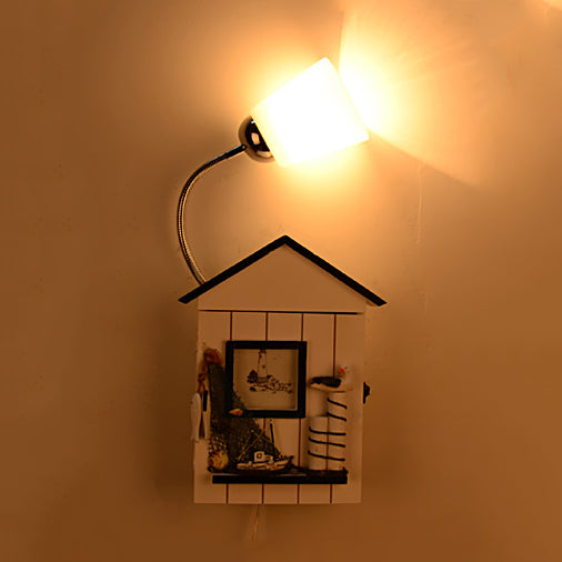 Skørter | Lodge Kids Room Wall Light with Bucket Shade Wood Light Modern Wall Lamp in White