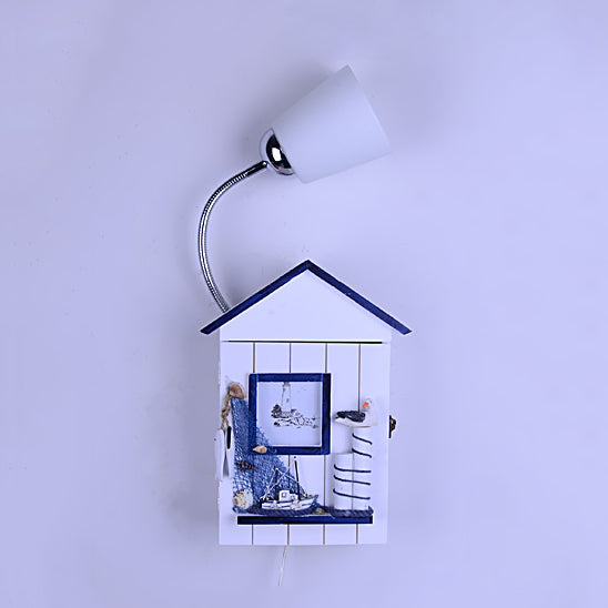 Skørter | Lodge Kids Room Wall Light with Bucket Shade Wood Light Modern Wall Lamp in White