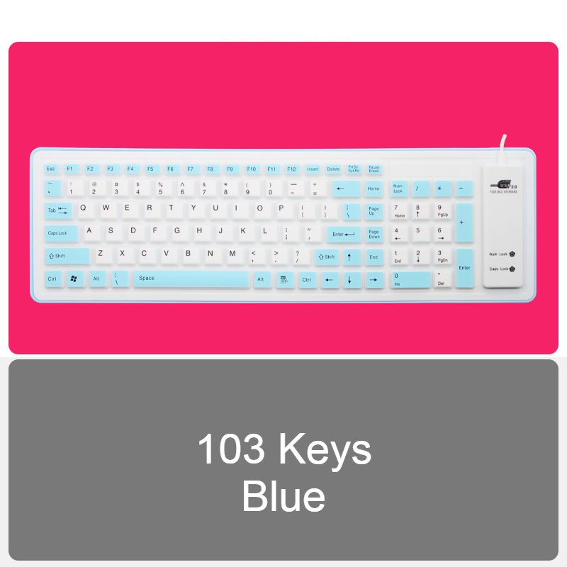 Lisslune | Roll-up Silicone Flexible Keyboard, with USB Wired, Waterproof Coating & Silent Typing