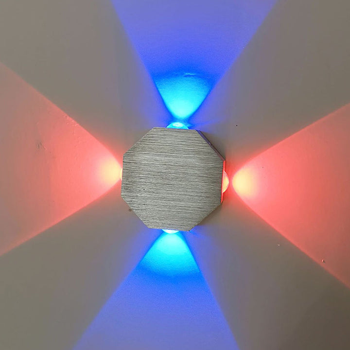 Lisslune | Beer Pub LED Flush Wall Lantern Modern Nickel Finish Wall Mount Fixture with Hexagons Aluminum Shade, Purple/Red/ Blue Light
