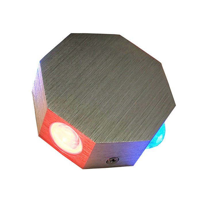 Lisslune | Beer Pub LED Flush Wall Lantern Modern Nickel Finish Wall Mount Fixture with Hexagons Aluminum Shade, Purple/Red/ Blue Light