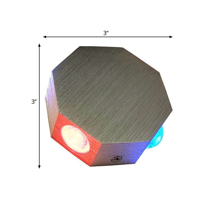 Lisslune | Beer Pub LED Flush Wall Lantern Modern Nickel Finish Wall Mount Fixture with Hexagons Aluminum Shade, Purple/Red/ Blue Light