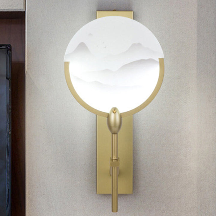 Skørter | Chinese round fan wall lighting acrylic nightstand LED wall-mounted lamp in gold