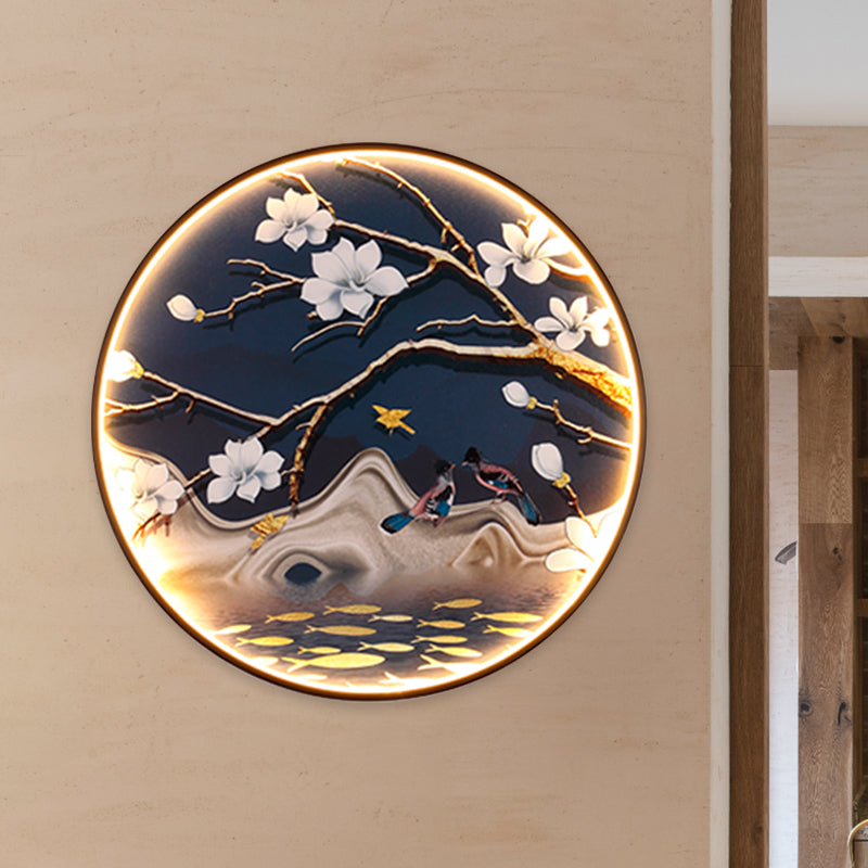 Skørter | Asian Flowers/Bird Fabric Wall Lighting LED Wall Light Fixture in Black for the Living Room