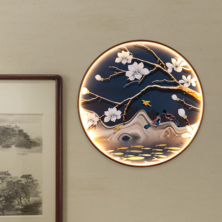 Skørter | Asian Flowers/Bird Fabric Wall Lighting LED Wall Light Fixture in Black for the Living Room
