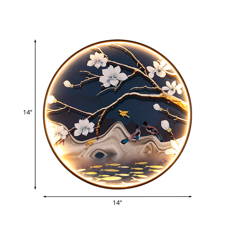 Skørter | Asian Flowers/Bird Fabric Wall Lighting LED Wall Light Fixture in Black for the Living Room