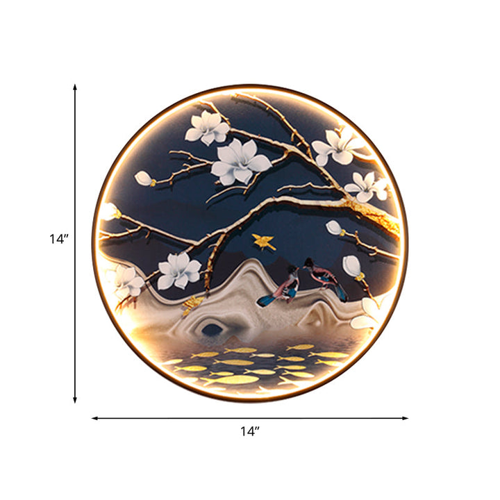 Skørter | Asian Flowers/Bird Fabric Wall Lighting LED Wall Light Fixture in Black for the Living Room
