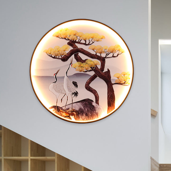 Skørter | Asia LED Wall Light Black Halcyon and Pine Tree/Bird and Mountain Painting Wall Light Ideas with Fabric Shade