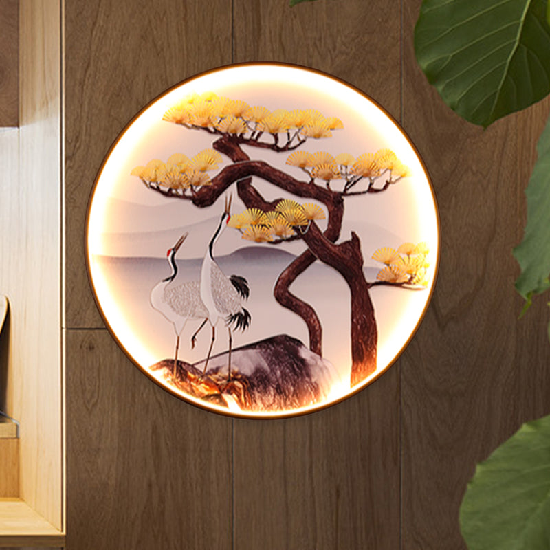 Skørter | Asia LED Wall Light Black Halcyon and Pine Tree/Bird and Mountain Painting Wall Light Ideas with Fabric Shade