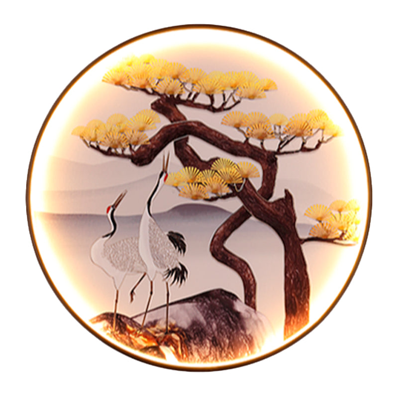 Skørter | Asia LED Wall Light Black Halcyon and Pine Tree/Bird and Mountain Painting Wall Light Ideas with Fabric Shade