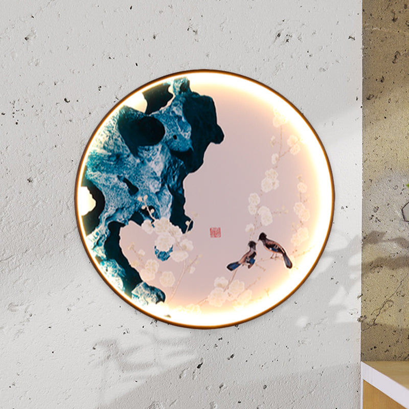 Skørter | Asia LED Wall Light Black Halcyon and Pine Tree/Bird and Mountain Painting Wall Light Ideas with Fabric Shade