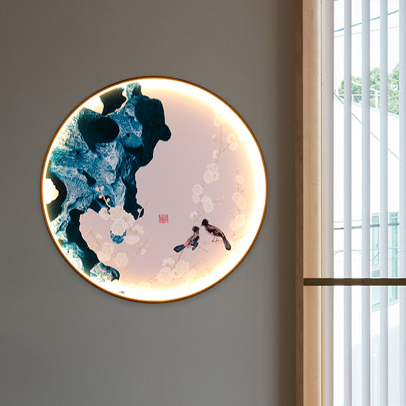 Skørter | Asia LED Wall Light Black Halcyon and Pine Tree/Bird and Mountain Painting Wall Light Ideas with Fabric Shade