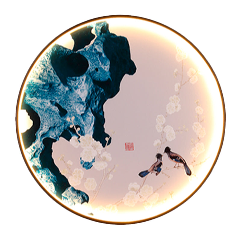 Skørter | Asia LED Wall Light Black Halcyon and Pine Tree/Bird and Mountain Painting Wall Light Ideas with Fabric Shade