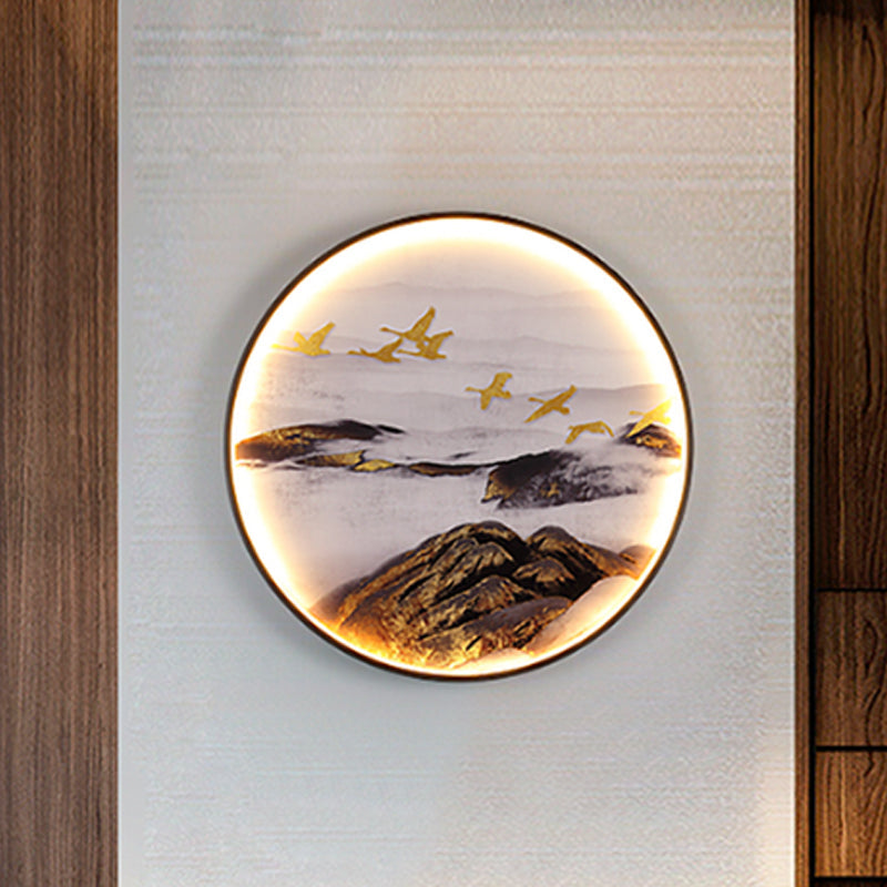 Skørter | Chinese Birds/Moose Design Wall Art Metal Living Room LED Wall Mural Wall Mount Lighting in Black