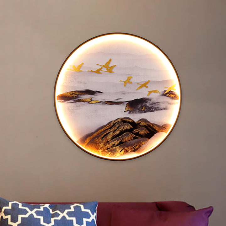 Skørter | Chinese Birds/Moose Design Wall Art Metal Living Room LED Wall Mural Wall Mount Lighting in Black