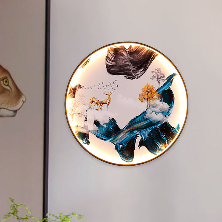 Skørter | Chinese Birds/Moose Design Wall Art Metal Living Room LED Wall Mural Wall Mount Lighting in Black