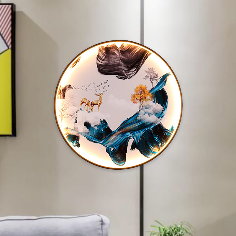 Skørter | Chinese Birds/Moose Design Wall Art Metal Living Room LED Wall Mural Wall Mount Lighting in Black