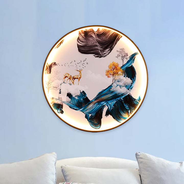 Skørter | Chinese Birds/Moose Design Wall Art Metal Living Room LED Wall Mural Wall Mount Lighting in Black