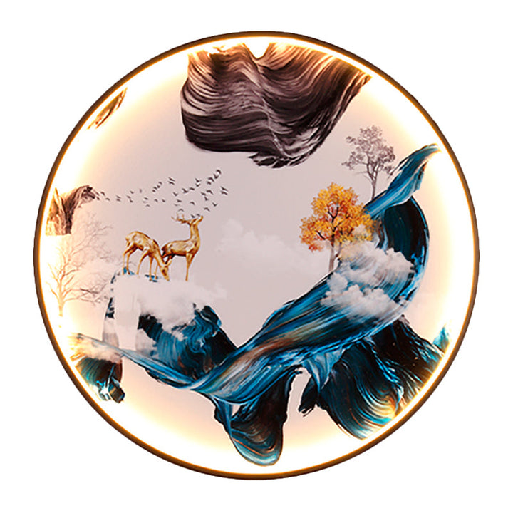 Skørter | Chinese Birds/Moose Design Wall Art Metal Living Room LED Wall Mural Wall Mount Lighting in Black