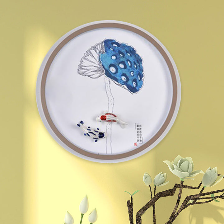 Skørter | Watercolor Mountains/Fish Mural Lighting Chinese Style Iron Bedroom LED Wall Lamp in White