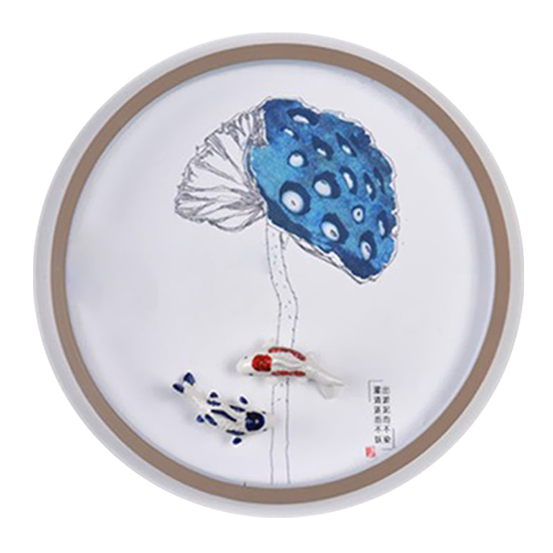 Skørter | Watercolor Mountains/Fish Mural Lighting Chinese Style Iron Bedroom LED Wall Lamp in White