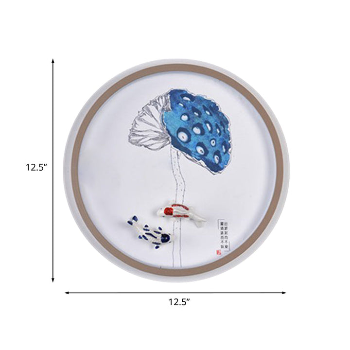Skørter | Watercolor Mountains/Fish Mural Lighting Chinese Style Iron Bedroom LED Wall Lamp in White