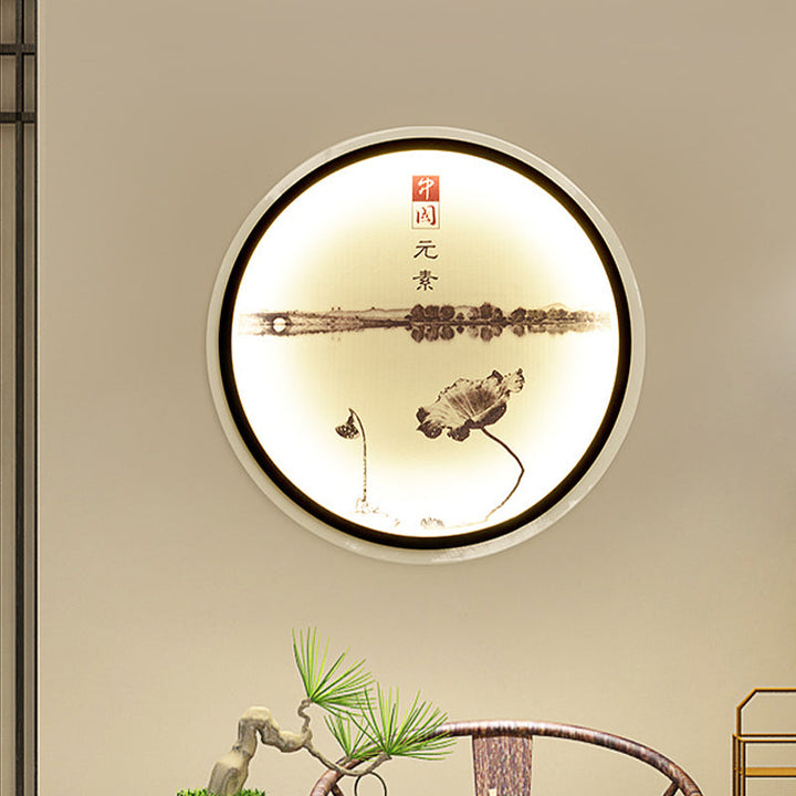 Skørter | Lotus Lake Tearoom LED Wall Lamp Fabric Chinese Style Wall Lighting in Black