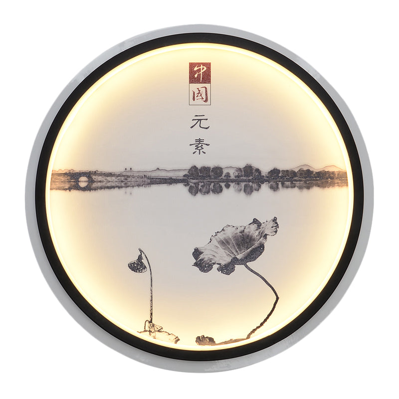 Skørter | Lotus Lake Tearoom LED Wall Lamp Fabric Chinese Style Wall Lighting in Black