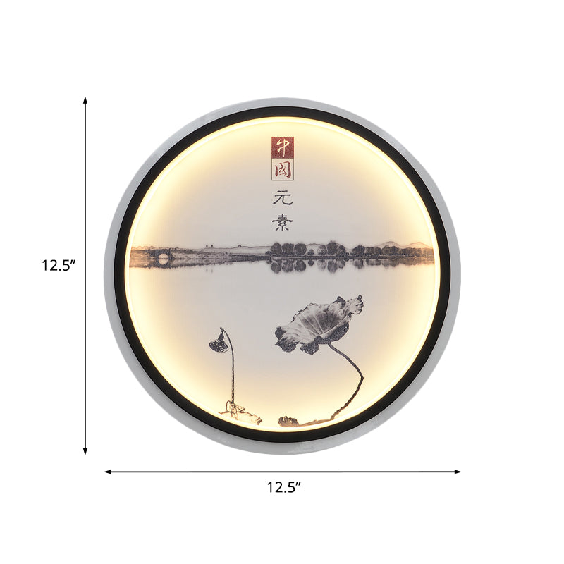 Skørter | Lotus Lake Tearoom LED Wall Lamp Fabric Chinese Style Wall Lighting in Black