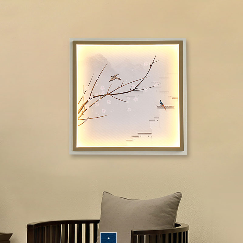 Skørter | Asia LED Wall Mount Wall Lighting Gold/Khaki More and Flower Branch Painting Wall Lamp with Fabric Shade