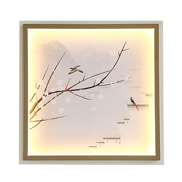 Skørter | Asia LED Wall Mount Wall Lighting Gold/Khaki More and Flower Branch Painting Wall Lamp with Fabric Shade