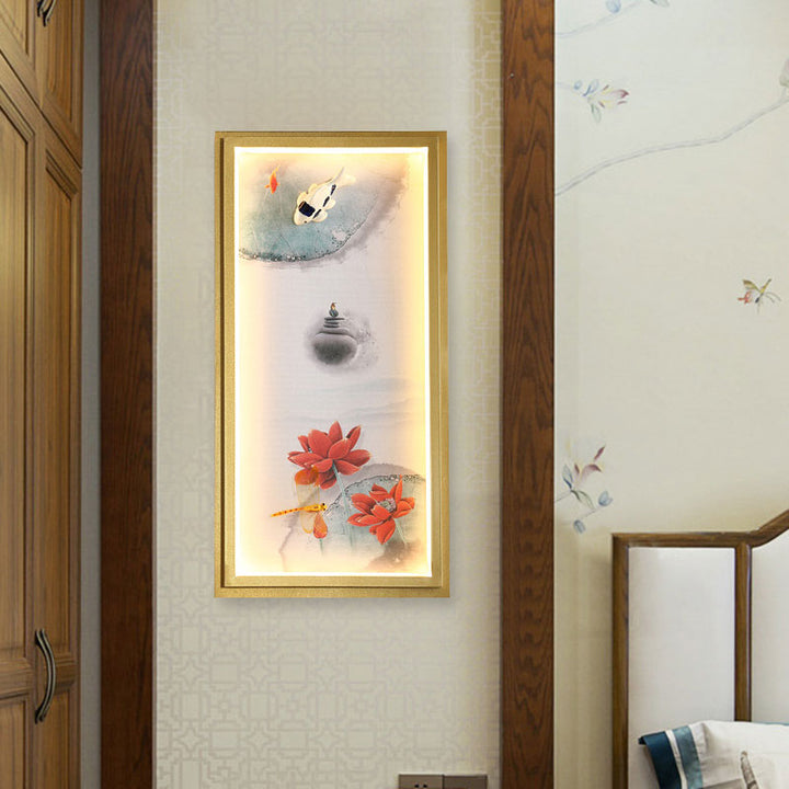 Skørter | Chinese Ink Village/ Lotus Wall Lamp Fabric Living Room LED Wall Mount Light in Gold