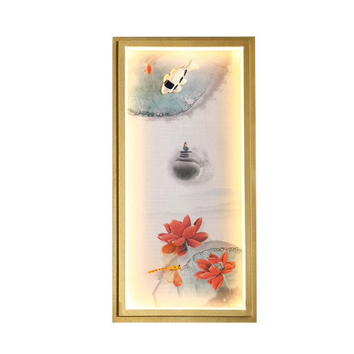 Skørter | Chinese Ink Village/ Lotus Wall Lamp Fabric Living Room LED Wall Mount Light in Gold
