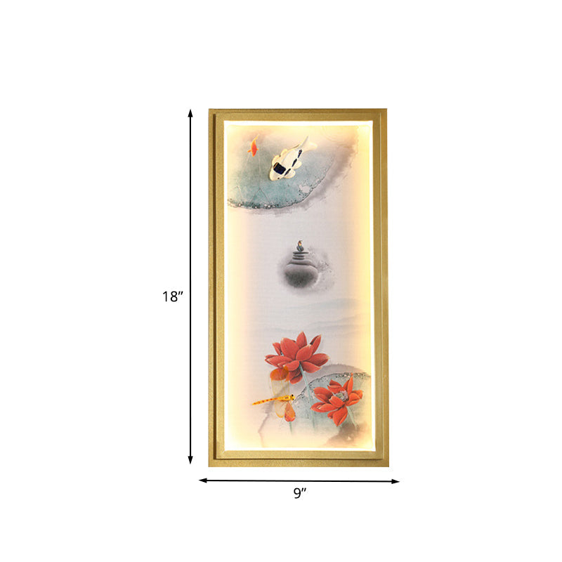 Skørter | Chinese Ink Village/ Lotus Wall Lamp Fabric Living Room LED Wall Mount Light in Gold