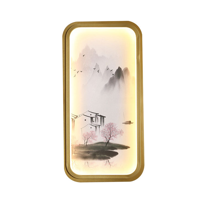 Skørter | Chinese Ink Village/ Lotus Wall Lamp Fabric Living Room LED Wall Mount Light in Gold
