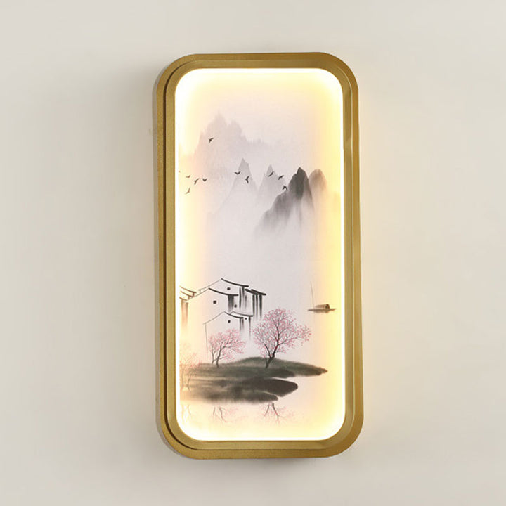 Skørter | Chinese Ink Village/ Lotus Wall Lamp Fabric Living Room LED Wall Mount Light in Gold