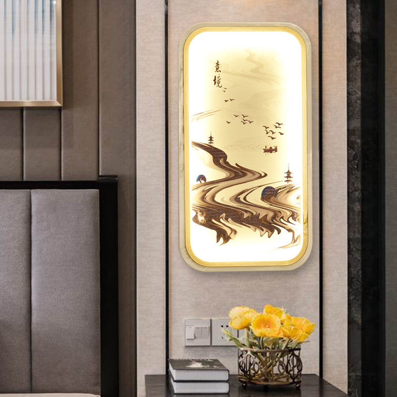 Skørter | Design Drawing Fabric Mural Lighting Asian Gold LED Wall Lamp for Living Room