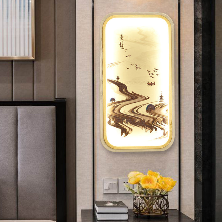 Skørter | Design Drawing Fabric Mural Lighting Asian Gold LED Wall Lamp for Living Room